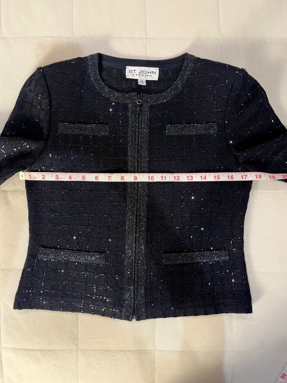 St John Evening Santana Knit Skirt Suit Set Black Metallic Sparkle Size 4 USA - Picture 10 of 14